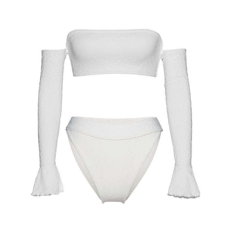 Sophisticated jacquard white knitted split swimsuit